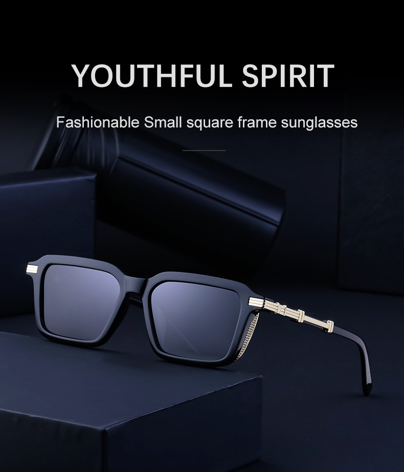 Black Metal Unisex Retro Steampunk Sunglasses - Trendy Small Square Frame Fashion Shades - Details 5