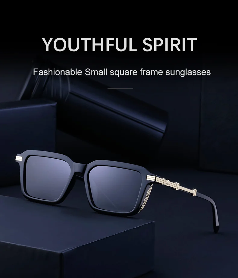 Black Metal Unisex Retro Steampunk Sunglasses - Trendy Small Square Frame Fashion Shades - Details 5