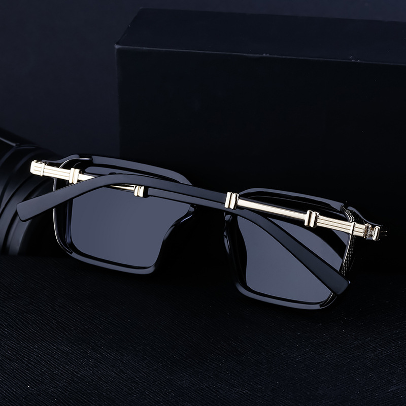 Black Metal Unisex Retro Steampunk Sunglasses - Trendy Small Square Frame Fashion Shades - Details 7