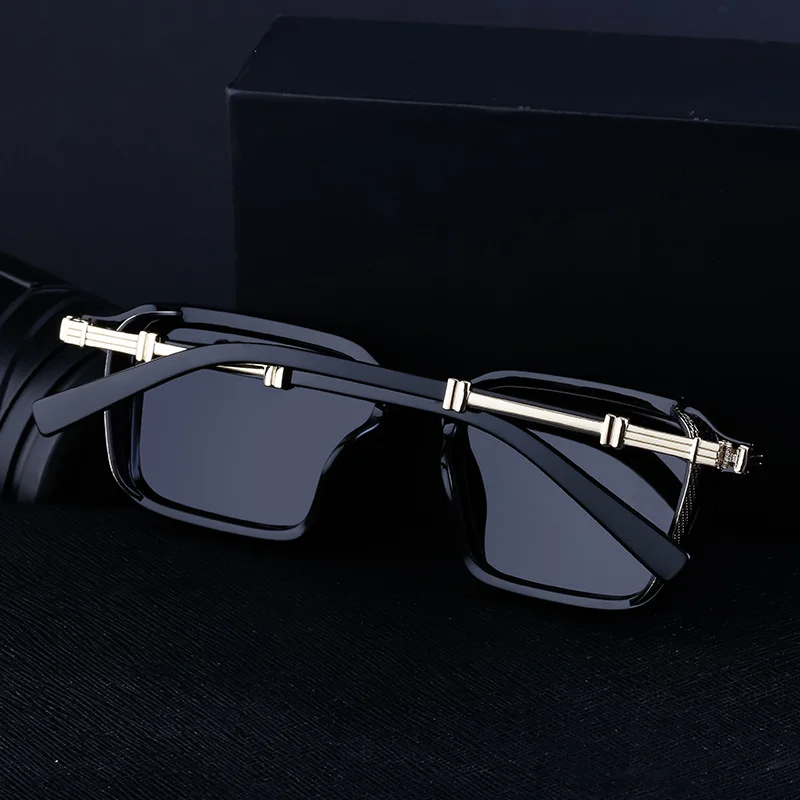 Black Metal Unisex Retro Steampunk Sunglasses - Trendy Small Square Frame Fashion Shades - Details 7