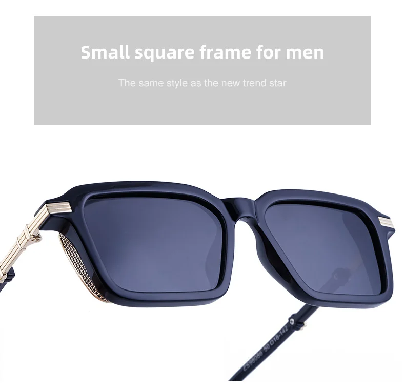 Black Metal Unisex Retro Steampunk Sunglasses - Trendy Small Square Frame Fashion Shades - Details 10