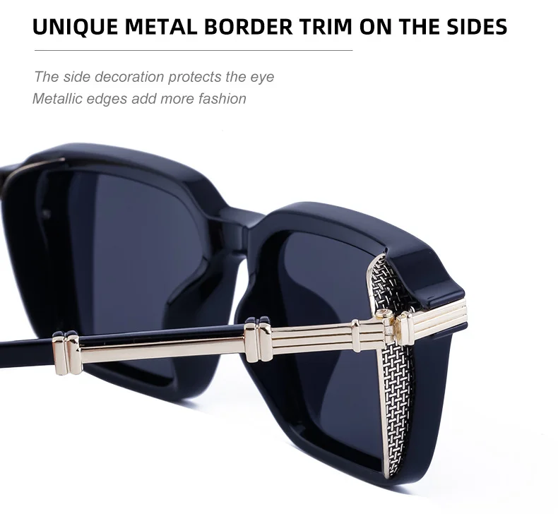 Black Metal Unisex Retro Steampunk Sunglasses - Trendy Small Square Frame Fashion Shades - Details 11