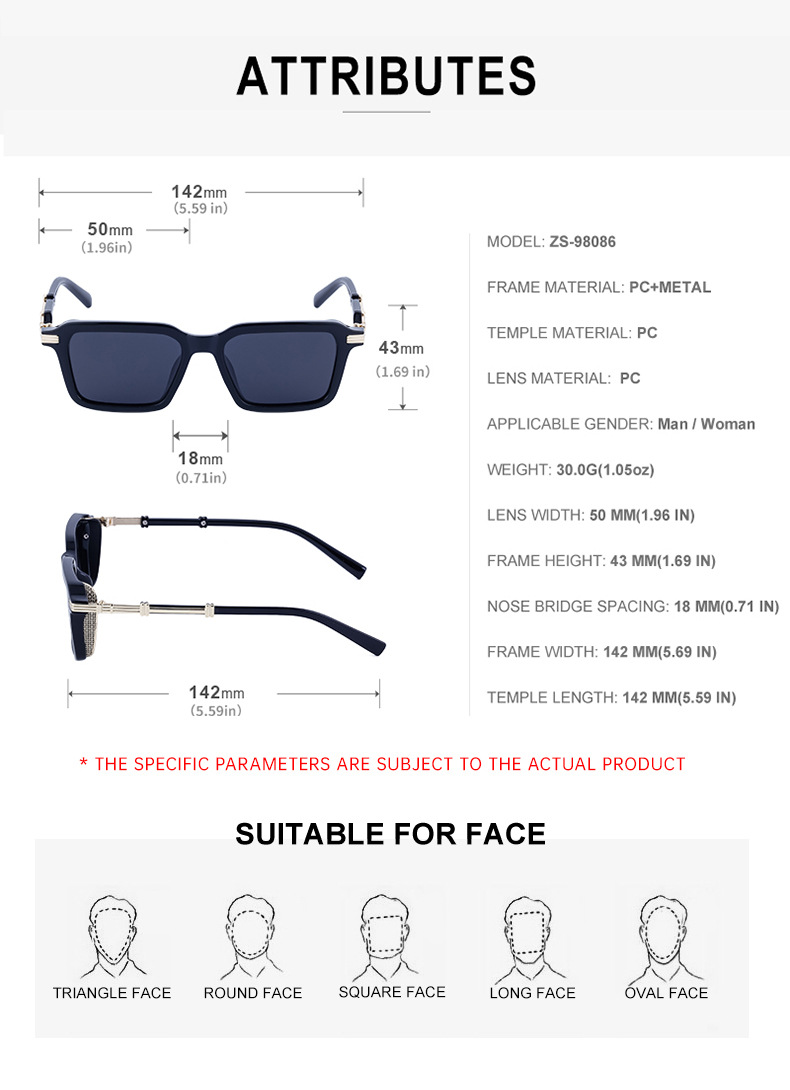 Black Metal Unisex Retro Steampunk Sunglasses - Trendy Small Square Frame Fashion Shades - Details 16