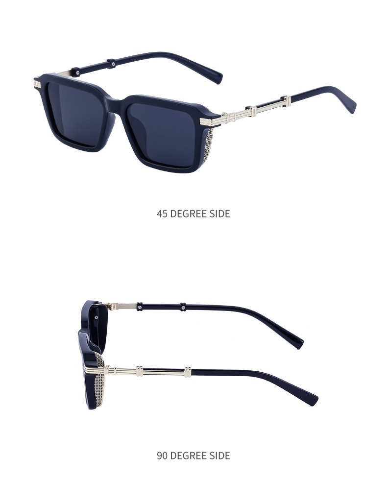 Black Metal Unisex Retro Steampunk Sunglasses - Trendy Small Square Frame Fashion Shades - Details 18