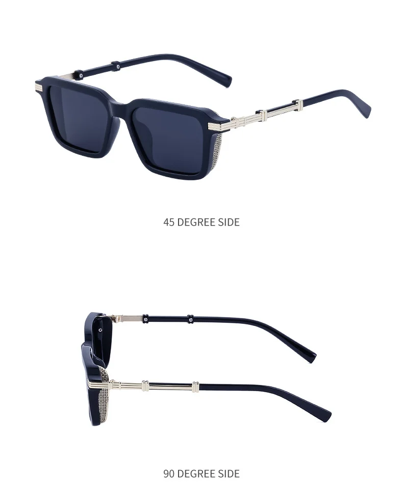 Black Metal Unisex Retro Steampunk Sunglasses - Trendy Small Square Frame Fashion Shades - Details 18