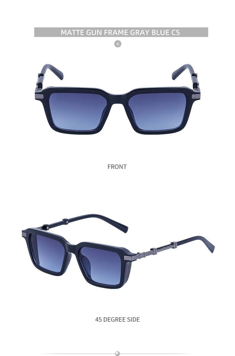 Black Metal Unisex Retro Steampunk Sunglasses - Trendy Small Square Frame Fashion Shades - Details 22