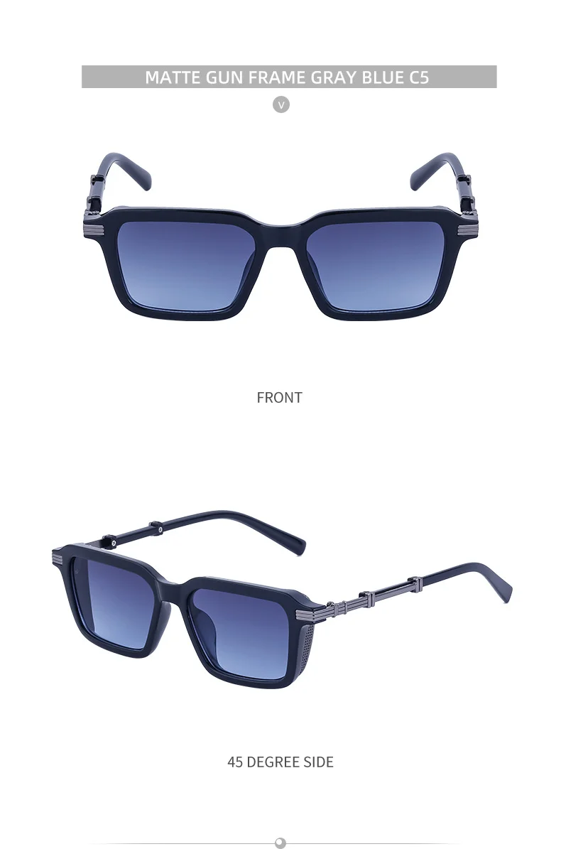 Black Metal Unisex Retro Steampunk Sunglasses - Trendy Small Square Frame Fashion Shades - Details 22