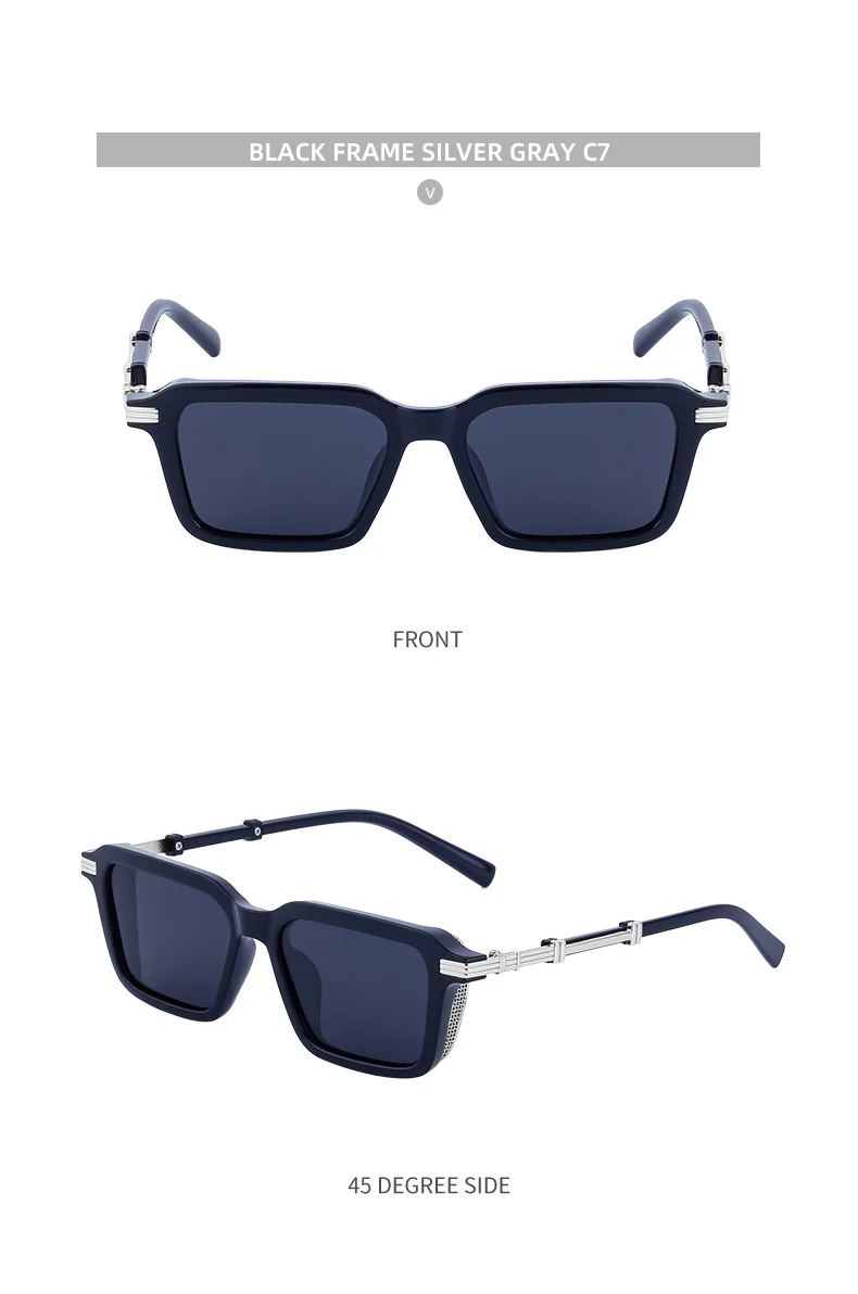 Black Metal Unisex Retro Steampunk Sunglasses - Trendy Small Square Frame Fashion Shades - Details 24