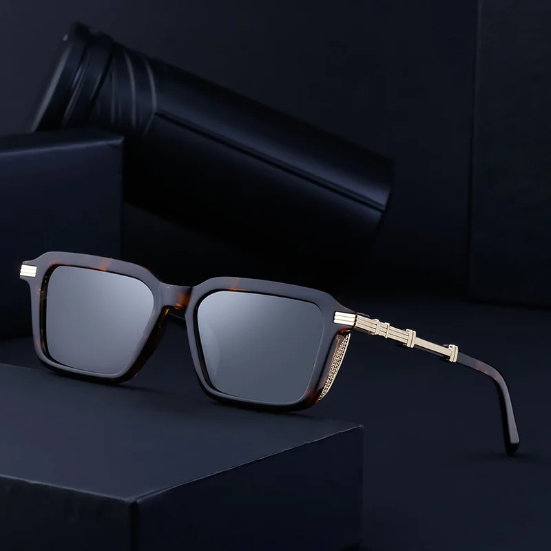 Black Metal Unisex Retro Steampunk Sunglasses - Trendy Small Square Frame Fashion Shades - View 2