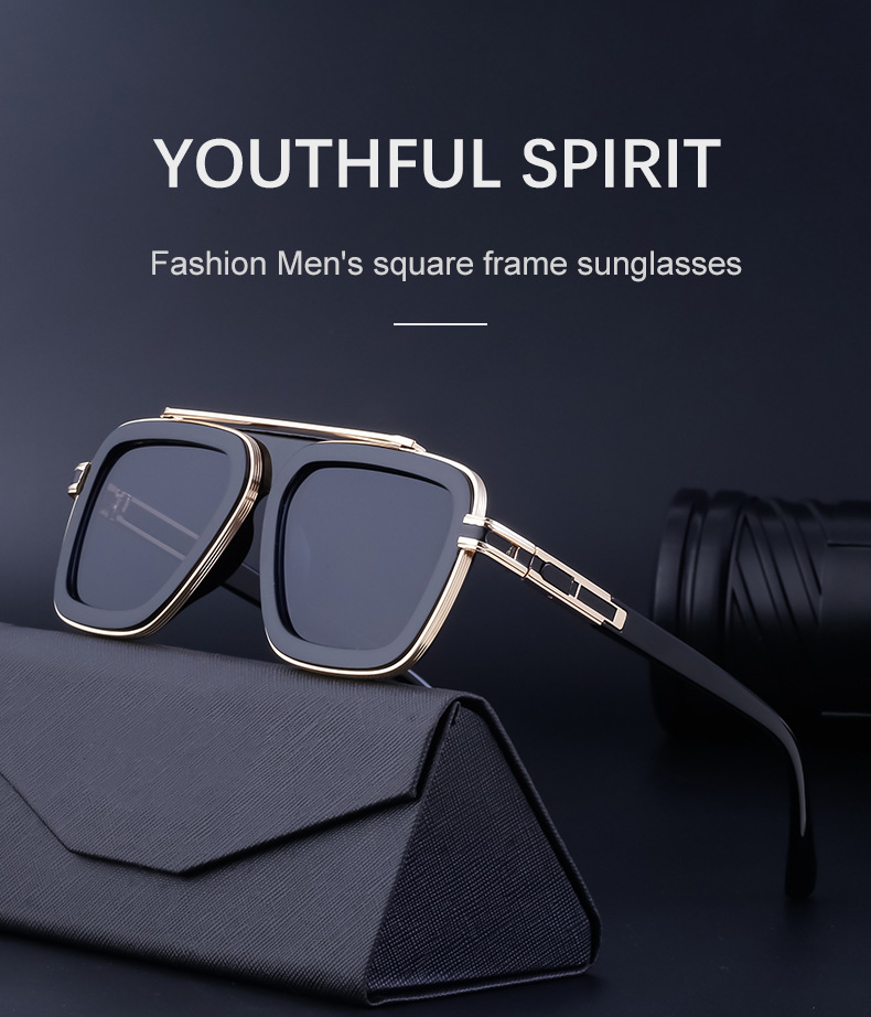 Black PC Unisex Retro Square Sunglasses - Punk Style Trendy Social Media Famous Shades - Details 5