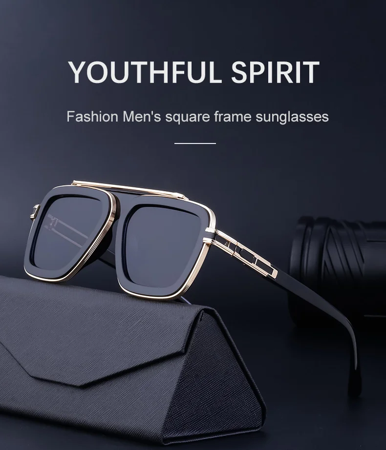 Black PC Unisex Retro Square Sunglasses - Punk Style Trendy Social Media Famous Shades - Details 5