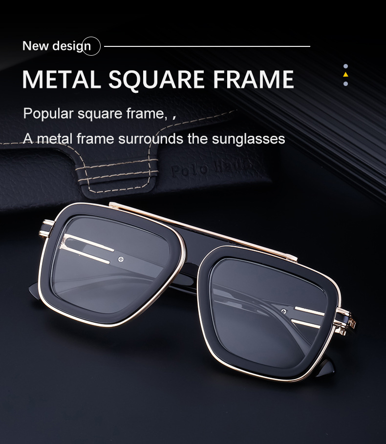 Black PC Unisex Retro Square Sunglasses - Punk Style Trendy Social Media Famous Shades - Details 6