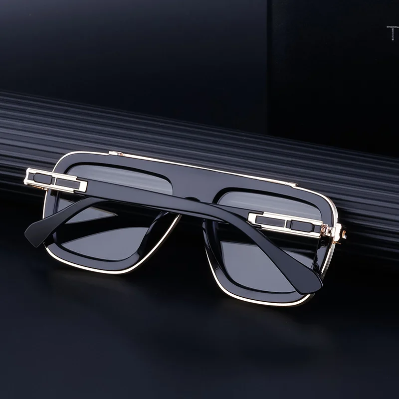 Black PC Unisex Retro Square Sunglasses - Punk Style Trendy Social Media Famous Shades - Details 7