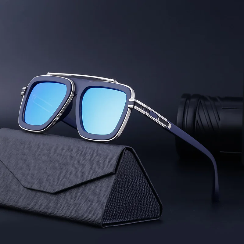 Black PC Unisex Retro Square Sunglasses - Punk Style Trendy Social Media Famous Shades - Details 10
