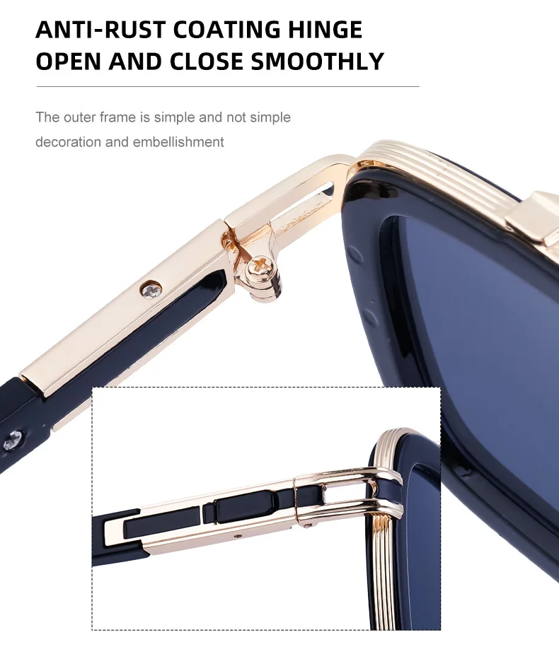 Black PC Unisex Retro Square Sunglasses - Punk Style Trendy Social Media Famous Shades - Details 14