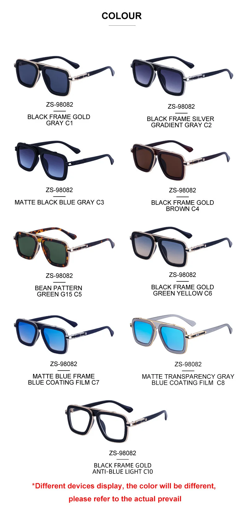 Black PC Unisex Retro Square Sunglasses - Punk Style Trendy Social Media Famous Shades - Details 16