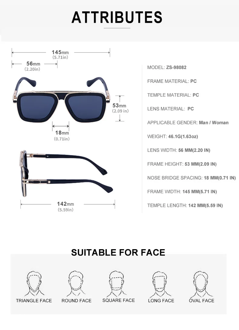 Black PC Unisex Retro Square Sunglasses - Punk Style Trendy Social Media Famous Shades - Details 17