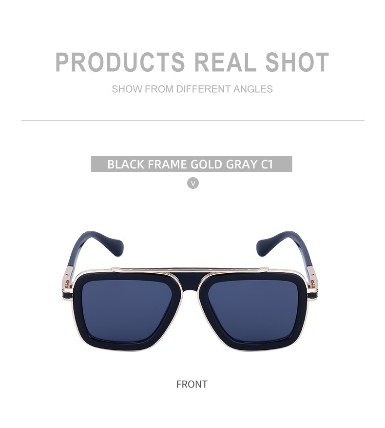 Black PC Unisex Retro Square Sunglasses - Punk Style Trendy Social Media Famous Shades - Details 18