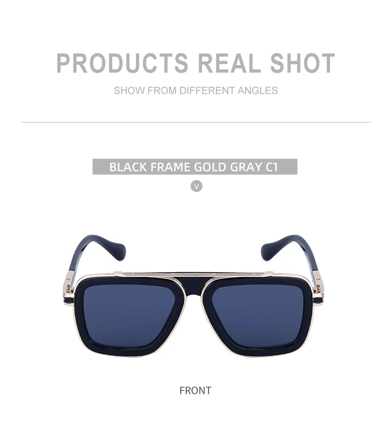 Black PC Unisex Retro Square Sunglasses - Punk Style Trendy Social Media Famous Shades - Details 18