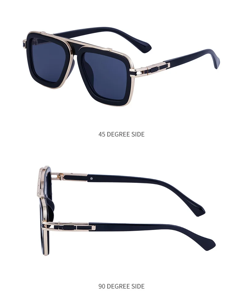 Black PC Unisex Retro Square Sunglasses - Punk Style Trendy Social Media Famous Shades - Details 19