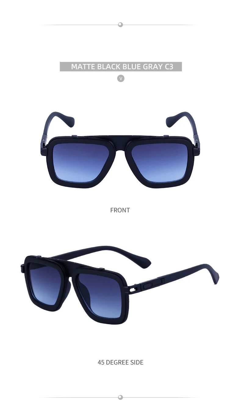 Black PC Unisex Retro Square Sunglasses - Punk Style Trendy Social Media Famous Shades - Details 21