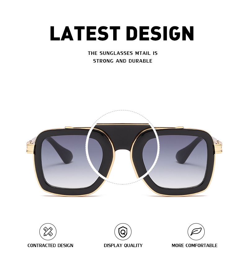 Black PC Unisex Retro Square Sunglasses - Punk Style Trendy Social Media Famous Shades - Details 29