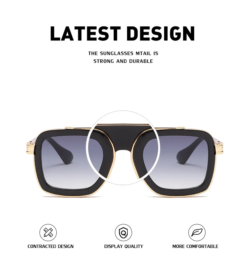 Black PC Unisex Retro Square Sunglasses - Punk Style Trendy Social Media Famous Shades - Details 29