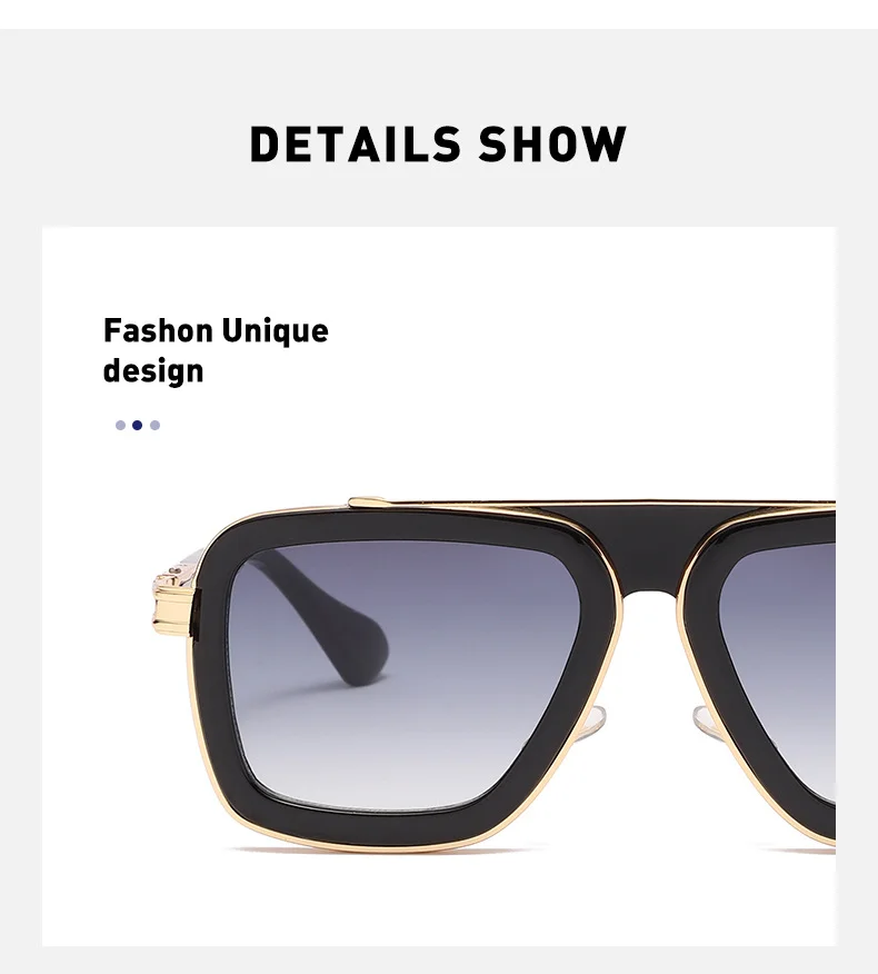 Black PC Unisex Retro Square Sunglasses - Punk Style Trendy Social Media Famous Shades - Details 35