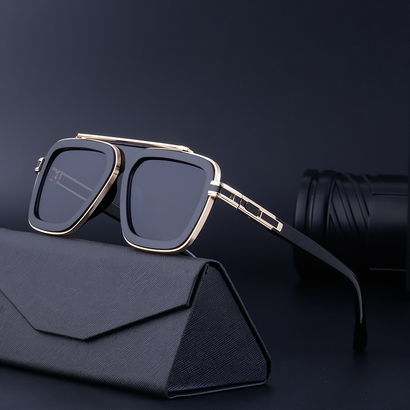 Black PC Unisex Retro Square Sunglasses - Punk Style Trendy Social Media Famous Shades - View 4
