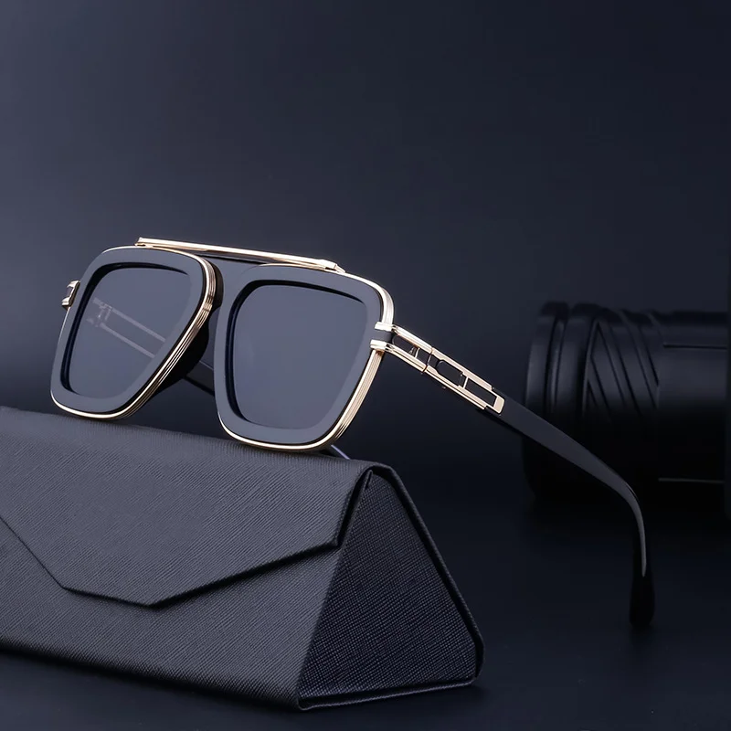 Black PC Unisex Retro Square Sunglasses - Punk Style Trendy Social Media Famous Shades - View 4