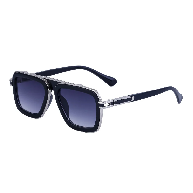 Black PC Unisex Retro Square Sunglasses - Punk Style Trendy Social Media Famous Shades - View 5