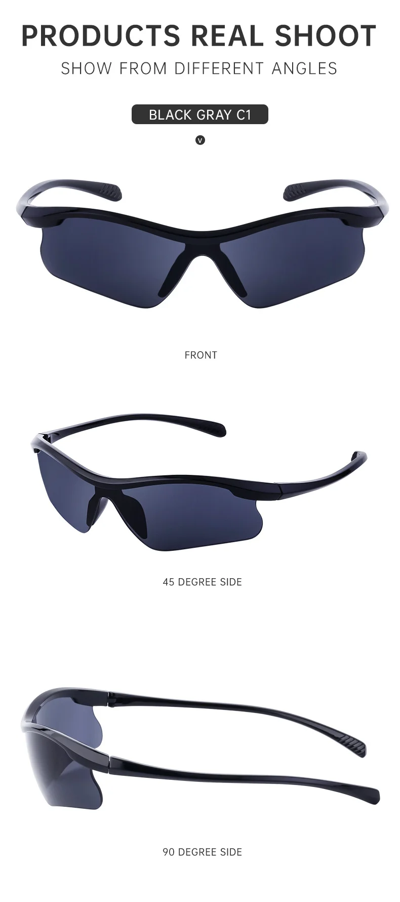 Black PC Unisex Half Frame Cycling Sunglasses - Windproof Outdoor Running Sports Goggles - Details 11