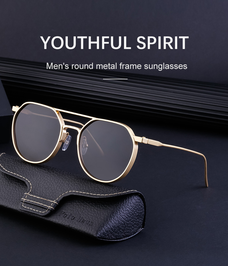 Black Metal Men's Retro Oval Double Bridge Sunglasses - Premium Pilot Driving Sun Glasses - Details 2