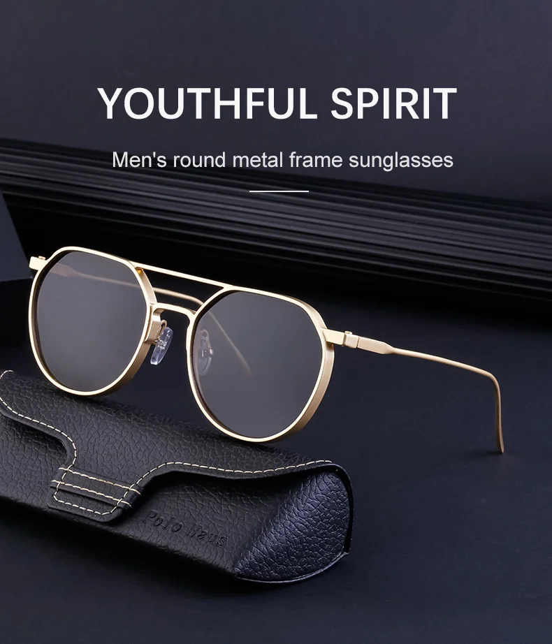 Black Metal Men's Retro Oval Double Bridge Sunglasses - Premium Pilot Driving Sun Glasses - Details 2