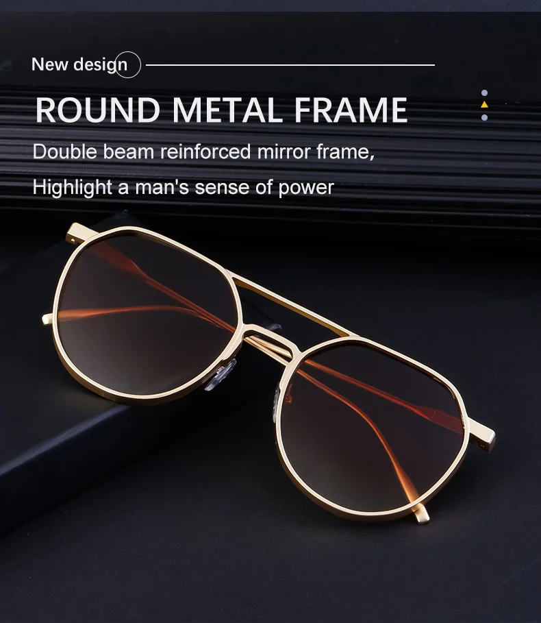 Black Metal Men's Retro Oval Double Bridge Sunglasses - Premium Pilot Driving Sun Glasses - Details 3