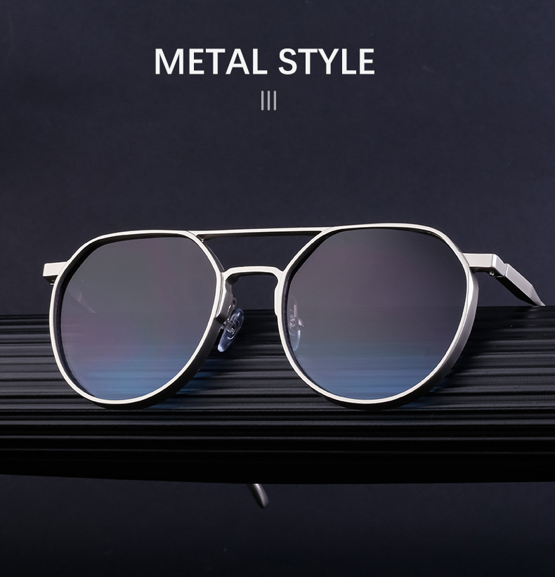 Black Metal Men's Retro Oval Double Bridge Sunglasses - Premium Pilot Driving Sun Glasses - Details 4
