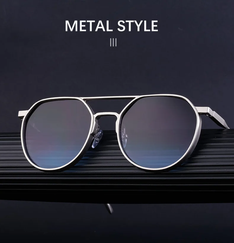 Black Metal Men's Retro Oval Double Bridge Sunglasses - Premium Pilot Driving Sun Glasses - Details 4