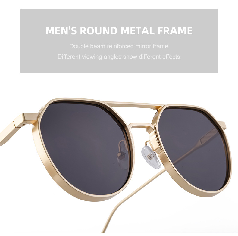 Black Metal Men's Retro Oval Double Bridge Sunglasses - Premium Pilot Driving Sun Glasses - Details 8