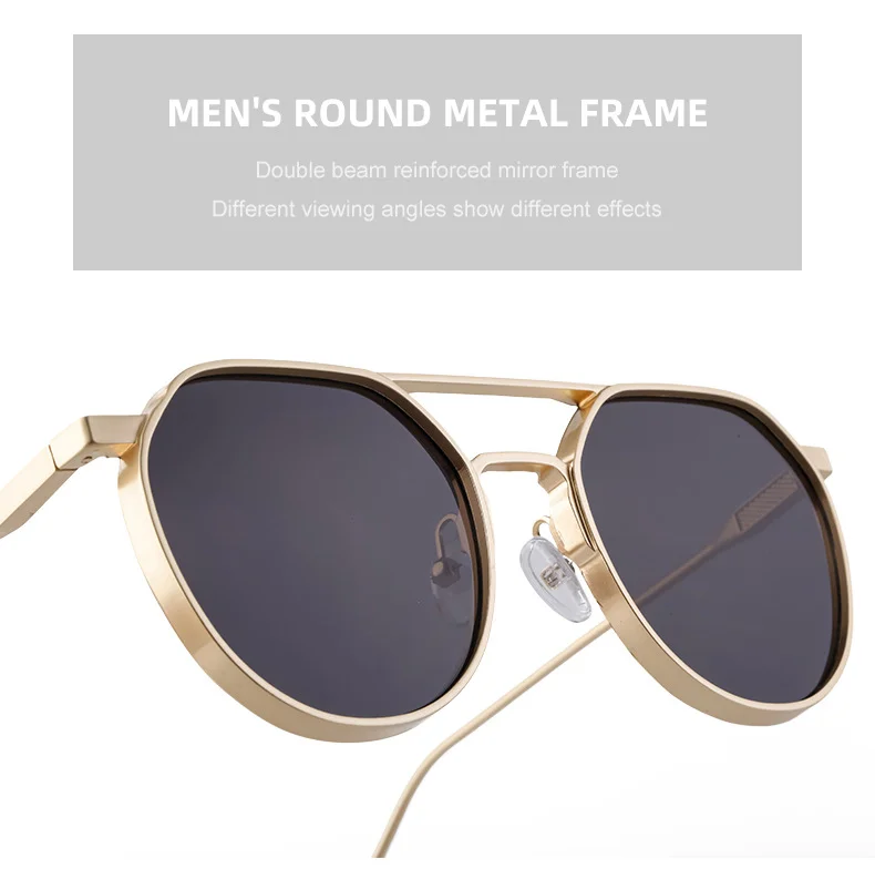 Black Metal Men's Retro Oval Double Bridge Sunglasses - Premium Pilot Driving Sun Glasses - Details 8