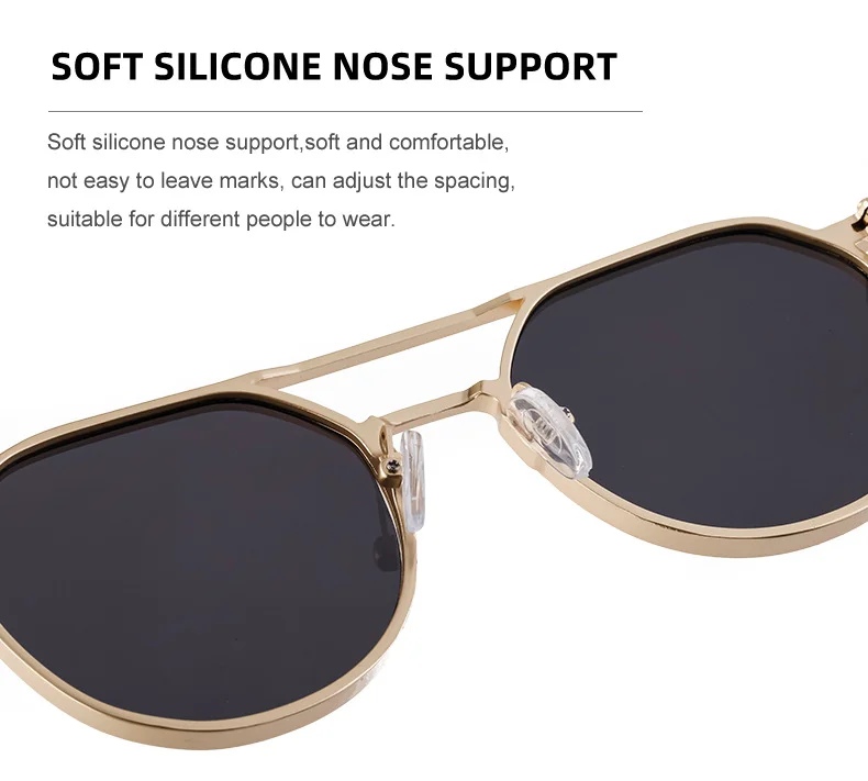 Black Metal Men's Retro Oval Double Bridge Sunglasses - Premium Pilot Driving Sun Glasses - Details 11