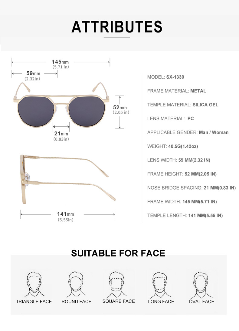 Black Metal Men's Retro Oval Double Bridge Sunglasses - Premium Pilot Driving Sun Glasses - Details 14