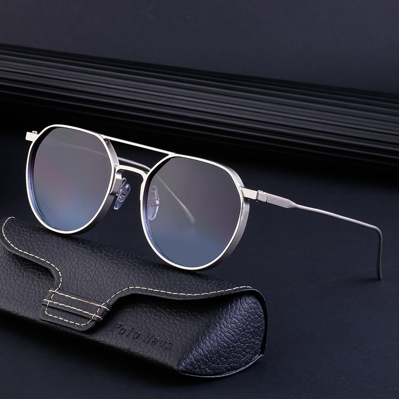 Black Metal Men's Retro Oval Double Bridge Sunglasses - Premium Pilot Driving Sun Glasses - View 2