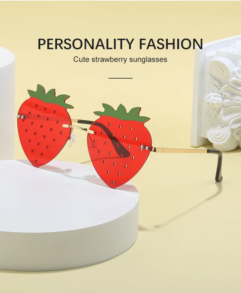 Black Metal Novelty Strawberry Sunglasses Women - Funny Party Cosplay Glasses for Halloween - Details 1