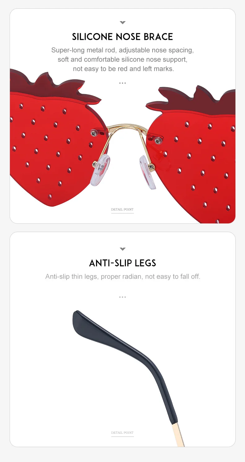Black Metal Novelty Strawberry Sunglasses Women - Funny Party Cosplay Glasses for Halloween - Details 12