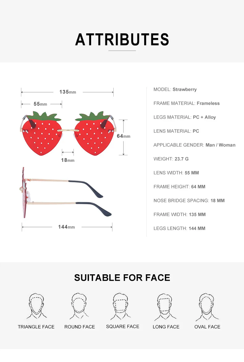 Black Metal Novelty Strawberry Sunglasses Women - Funny Party Cosplay Glasses for Halloween - Details 13