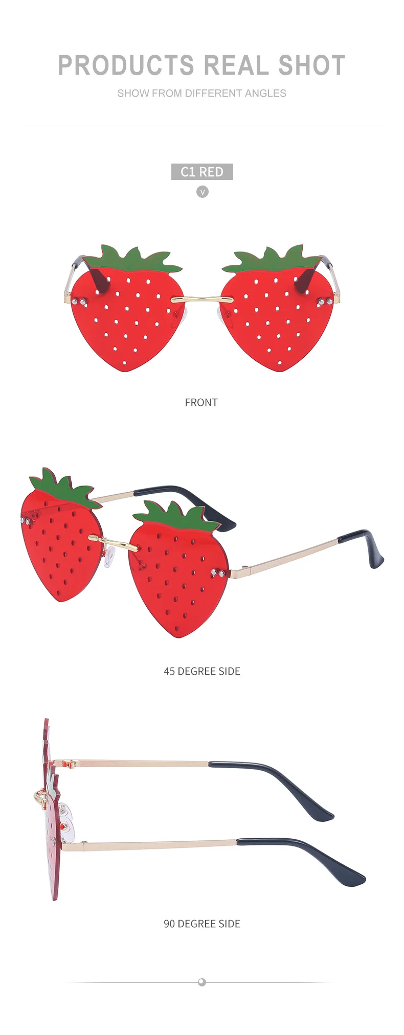 Black Metal Novelty Strawberry Sunglasses Women - Funny Party Cosplay Glasses for Halloween - Details 15