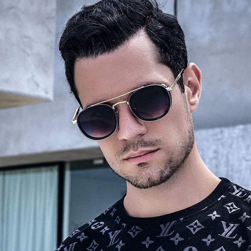 Black Metal Retro Oval Sunglasses - Vintage Small Frame Side Shield Shades - Details 2