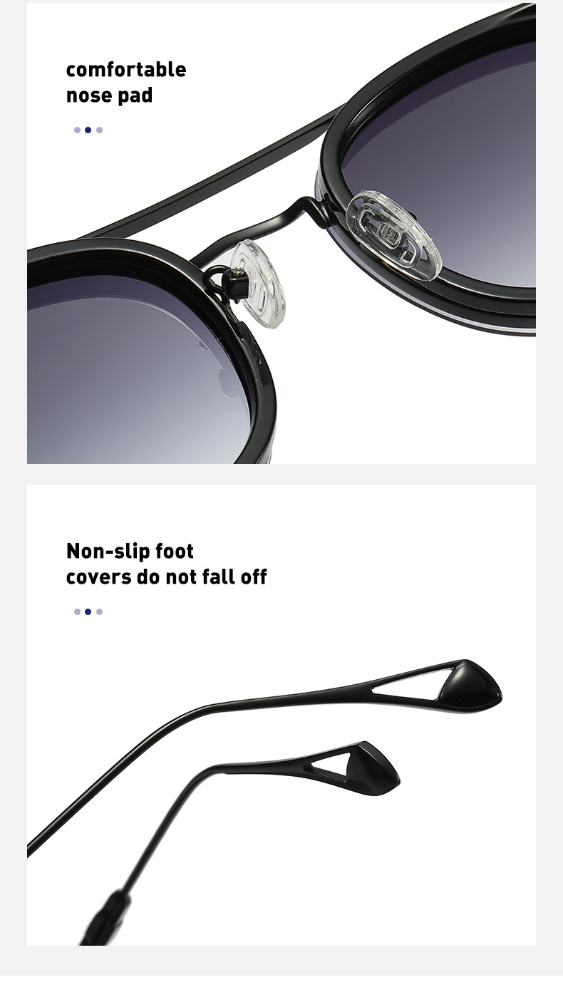 Black Metal Retro Oval Sunglasses - Vintage Small Frame Side Shield Shades - Details 11