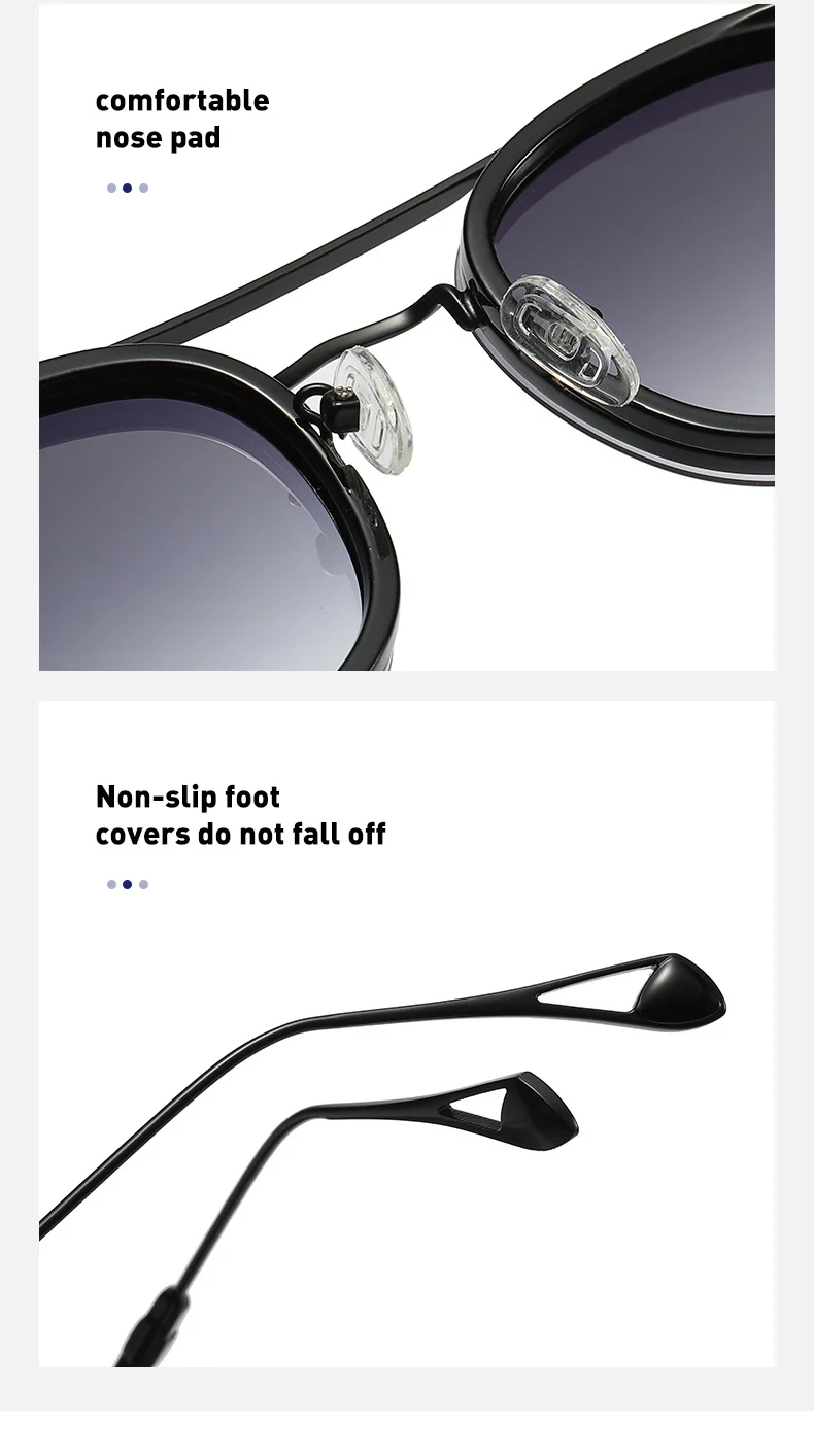 Black Metal Retro Oval Sunglasses - Vintage Small Frame Side Shield Shades - Details 11