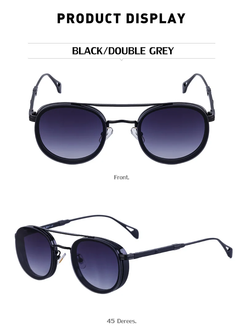 Black Metal Retro Oval Sunglasses - Vintage Small Frame Side Shield Shades - Details 12